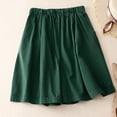 thumbnail image 2 of Timegard Shorts for Women Cotton Linen Elastic Waist Button Wide Leg Ruched Causal Loose Shorts Summer, 2 of 8