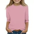 thumbnail image 1 of 2025 Chemises à Manches 3/4 pour Filles Mode Couleur Unie Col Rond Hauts Chemises Décontractées Rose, 1 of 6
