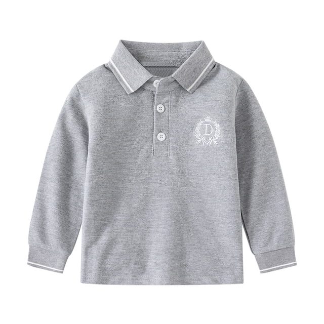 MIASHUI Chemise à Manches Longues pour Garçons Filles Col à Revers Boutons Hauts d'École, Gris, 1-2 Ans