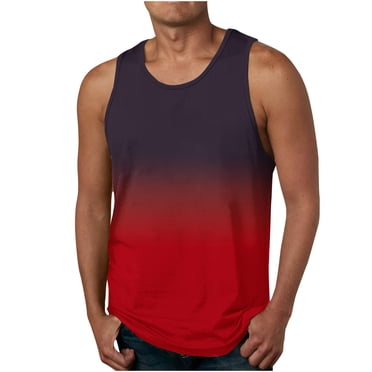 LSLJS Mens Gradient Print Tank Tops Sleeveless Crew Neck T Shirt Beach Muscle Tank Tops