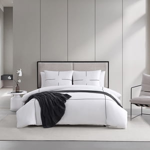 Vera Wang - Queen Comforter Set, Luxury Cotton Sateen Bedding with Matching Shams, Designer Home Decor (Zig Zag White, Queen)