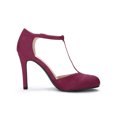 thumbnail image 3 of BLISSFUL STEP Chaussures pour Femmes Bout Rond Talon Aiguille Sandales à Bride en T Bourgogne 9, 3 of 8
