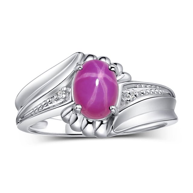 RYLOS Rings for Women Sterling Silver Swirl Z Ring 7X5MM Oval Gemstone & Diamond Rings July Star Ruby Jewelry Size 5