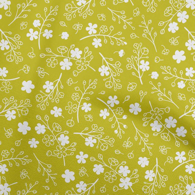 oneOone Polyester Spandex Lime Green Fabric Asian Floral Fabric For Sewing Printed Craft Fabric By The Yard 56 Inch Wide