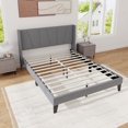 thumbnail image 2 of Gymax Cadre de Lit Rembourré Format Grand avec Poches Élastiques Base de Matelas Gris, 2 of 9