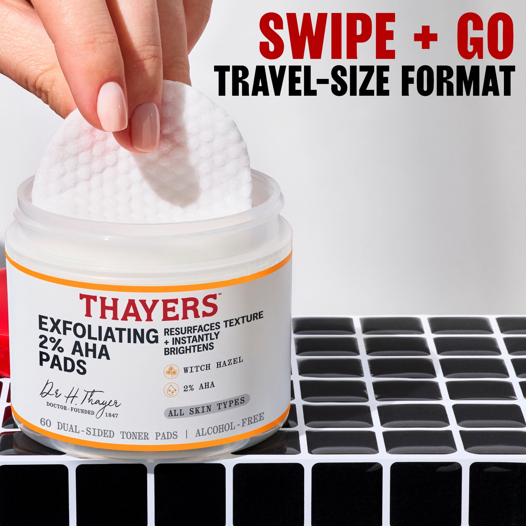 Thayers 2% AHA Exfoliating Toner Pads with Glycolic and Lactic Acid, 60 Face Cleansing Pads