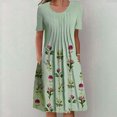 thumbnail image 1 of yievot Robe d'Été pour Femme Décontractée à Col Rond à Manches Courtes Plissée à Imprimé Floral avec Poches, 1 of 5