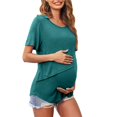 thumbnail image 5 of Vêtements de Grossesse Offres de l'Action de Grâce Liquidation Été Vêtements de Maternité pour Femmes Col Rond Manches Courtes Volants Pli Hauts de Grossesse, 5 of 5