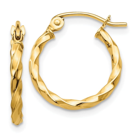 14k Yellow Gold Twist Hoop Earrings Round