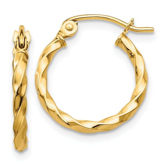 14k Yellow Gold Twist Hoop Earrings Round