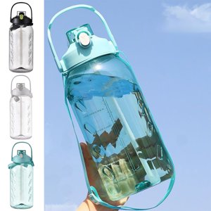 Yrmaups 3Pcs Large Water Bottle 2200ml for Gym, Plastic Sports Jug for Outdoor Hiking, Leakproof Hydration Container with Scale, BPA Free Water Bottle with Carrying Rope, One Hand Opening for