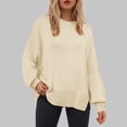 thumbnail image 2 of WUANDIXFA Chandails d'Automne pour Femmes Chandails pour Femmes à Manches Longues Fente Latérale Col Rond Chandails Molletonnés à Enfiler Hauts de Mode pour Femmes Vêtements Corset Vêtements d'Extérieur Beige,P, 2 of 5