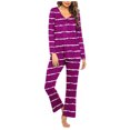 thumbnail image 1 of Timegard Pajamas Sets for Women 2 Piece Stripted Long Sleeve V Neck Ruched Top and Pants Fall Pjs Outfits, 1 of 5