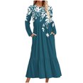 thumbnail image 1 of Erwazi Robe Midi à Manches Longues pour Femmes, Col Rond, Plissée, à Volants, Ligne A, Fluide, Printemps Automne, Décontractée, avec Poches, 1 of 4