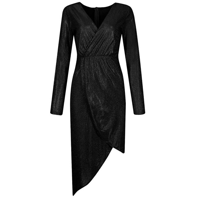 Pompotops Mode Femmes Robe Aguichant à Manches Longues Robes Formelles Col en V Paillettes Fête Bureau Robes et Robes de Soirée