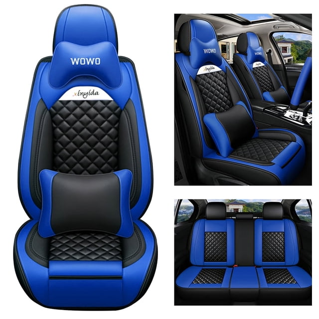 Maidao Car Seat Covers Full Set for Jeep for Commander 2005-2010 5 Seats Compatible Airbag Waterproof Premium Leather Front and Back Seat Protectors with Pillows with Pillows Blue