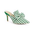 thumbnail image 1 of BLISSFUL STEP Mules à Talon Aiguille pour Femmes Bout Pointu à Rayures Nœud à Enfiler Chaussures Habillées Vert 10, 1 of 8