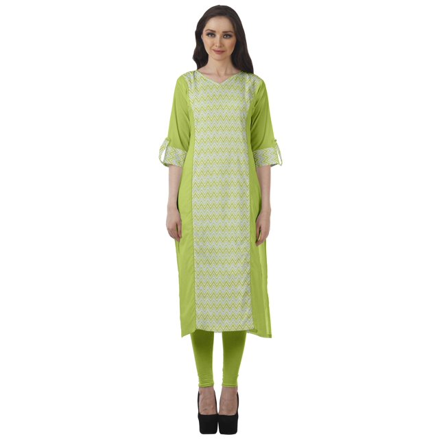 Moomaya Kurtis Droits Imprimés pour Femmes, Col en V, Manches Retroussables, Kurta Tunique