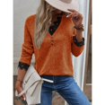 thumbnail image 2 of Haut Tricoté pour Femmes, Col en V, Manches Raglan, Confortable pour le Travail, pour les Rendez-Vous, Gris, Noir, Rouge, Bleu, Kaki, Rose Vif, Couleur Citrouille, 2 of 8