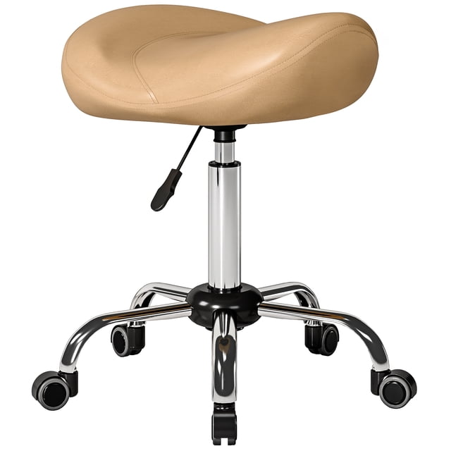 HOMCOM Tabouret Selle en Cuir PU Hauteur Réglable Chaise de Salon à Roulettes Brun