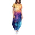 thumbnail image 2 of Ovzne Robes pour Femmes Robe pour Femme Robes pour Femmes Été Décontracté Imprimé Floral Col Rond Manches Courtes Poches Imprimé Robe Longue Robe pour Femmes Manches Courtes Robes Longues Imprimées Cl, 2 of 6
