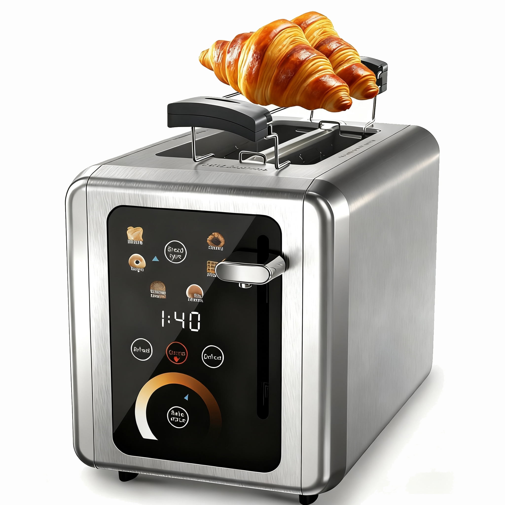 WHALL 2-Slice Touchscreen Toaster, Stainless Steel Digital Timer with Sound, Smart Wide Slots, Bagel/Cancel/Defrost, 6 Bread Types & 6 Shade Settings