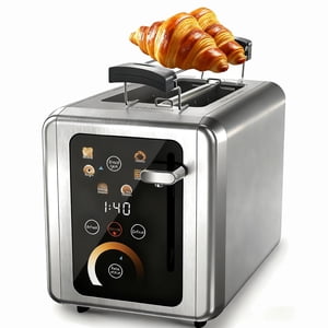 WHALL 2-Slice Touchscreen Toaster, Stainless Steel Digital Timer with Sound, Smart Wide Slots, Bagel/Cancel/Defrost, 6 Bread Types & 6 Shade Settings