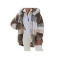 thumbnail image 1 of FOCUSNORM Women Contrast Color Hooded Coat Long Sleeve Zip-up Plush Tops, 1 of 4