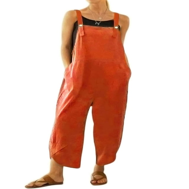 Combinaisons Amples pour Femmes à Ourlet Tulipe, Salopettes Amples à Encolure Carrée Sans Manches, Pantalons à Bavette avec Poches, Grande Taille