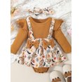 thumbnail image 4 of FOCUSNORM Barboteuse pour Bébés Filles Robe Papillon/citrouille/fleur Imprimé Manches Longues Combinaisons et Ensemble de Bandeau Mignon pour Tout-Petit, 4 of 9