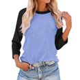 thumbnail image 2 of Plebaso Chemises à Manches 3/4 pour Femmes Col Rond Tops à Blocs de Couleur Décontractés Amples Blouses pour Femmes, 2 of 4