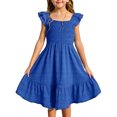 thumbnail image 1 of Kids Girls Summer Dresses Cute Double Layer Ruffle Sleeve Smocked Flowy Dress Sundress 3-14 Years, 1 of 4