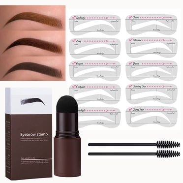 yeacher Tampon à Sourcils Kit de Pochoir Tampon à Sourcils en une Étape Kit de Mise en Forme Tampon sur Sourcils Définisseur de Sourcils Imperméable Tampon à Sourcils Longue Tenue avec 10 Pochoirs à Sourcils Réutilisables