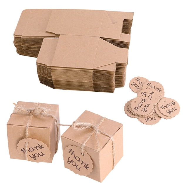 MasteelfCA 50 Sets Kraft Paper Gift Boxes Durable Candy Box Party Favor Boxes with Tags