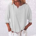 thumbnail image 2 of Mode Femme Ample Manches Longues Col en V T-Shirt Blouse Décontractée Unie, 2 of 9