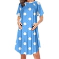 thumbnail image 1 of Bwiyojiz Mode Tailles P-TTG Fermeture Éclair Latérale Allaitement Maternité Imprimé Robe à Manches Courtes Col Rond pour Femmes Enceintes Pyjama Décontracté, Bleu, 1 of 2