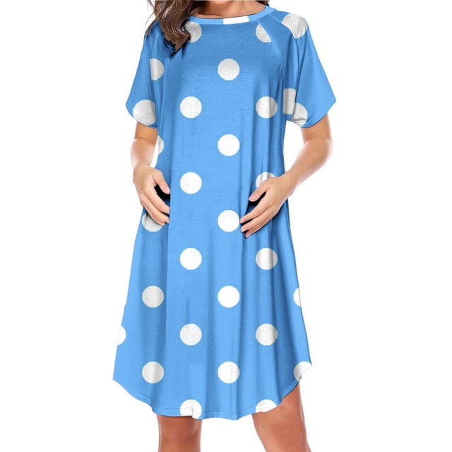 Bwiyojiz Mode Tailles P-TTG Fermeture Éclair Latérale Allaitement Maternité Imprimé Robe à Manches Courtes Col Rond pour Femmes Enceintes Pyjama Décontracté, Bleu