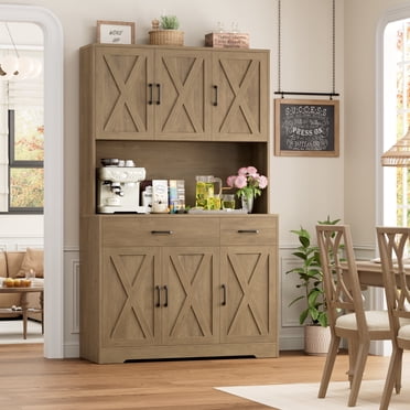 Homfa 71" Kitchen Pantry with Charging Station, Freestanding Cupboard with Adjustable Shelves, Floor Cabinet for Dining Room, Rustic Brown