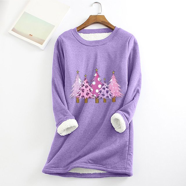 Meihcang Chandails en Molleton pour Femmes Grande Taille Graphique Arbre de Noël Col Rond Chandail d'Hiver Chaud Doublé Sherpa