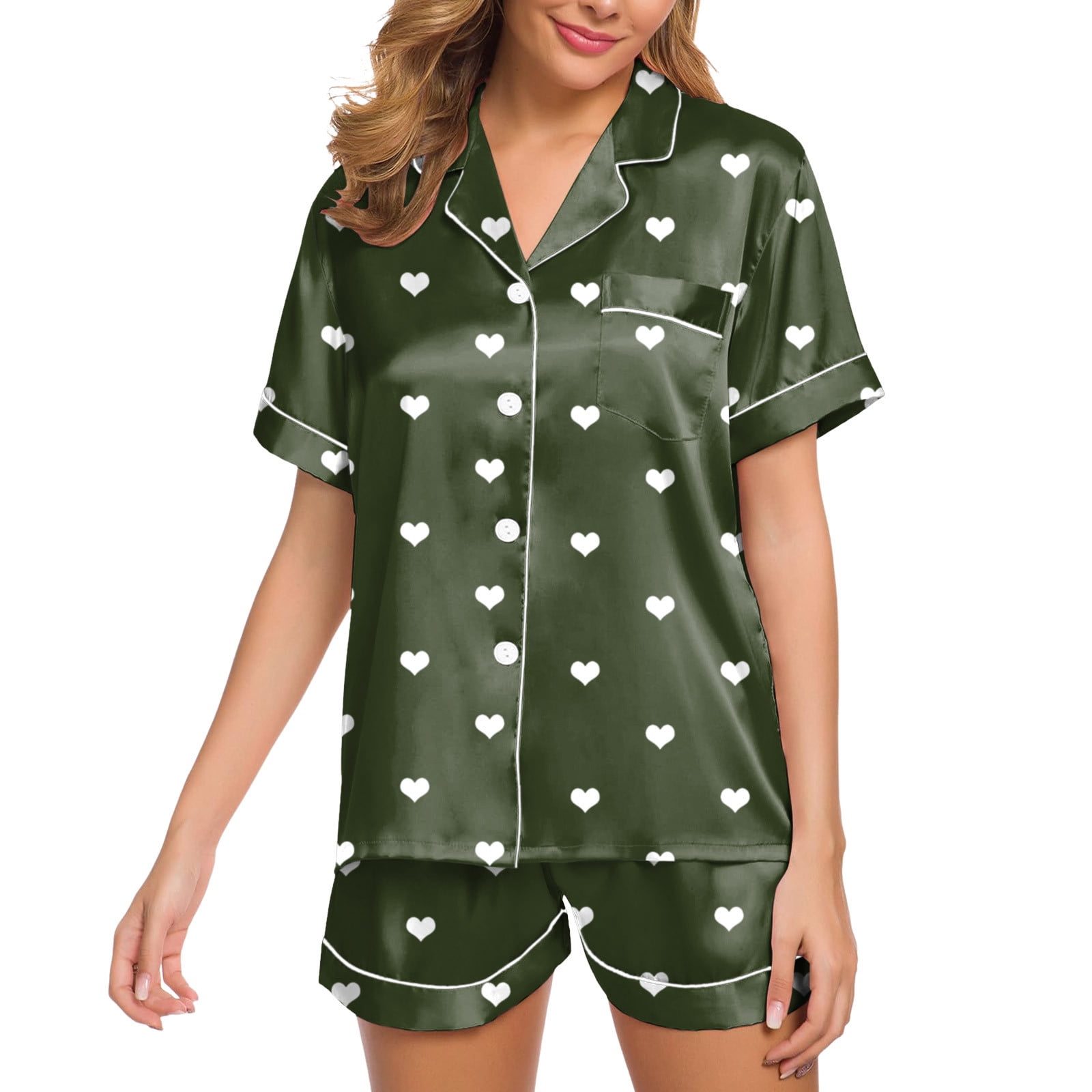 HNMKIU Pyjamas Womens Pajamas Set Two Piece Pj Sets Sleepwear Loungewear Button Down Pj Sets