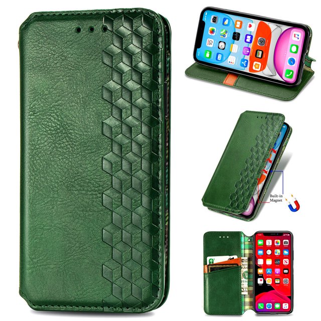 Case for iPhone XR Flip Cover Wallet Flip Cover Magnetic Protective - Green
