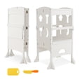 thumbnail image 1 of Costway Folding Kitchen Kids Step Ladder Stool Wooden Toddler Safety Tower Helper White, 1 of 10
