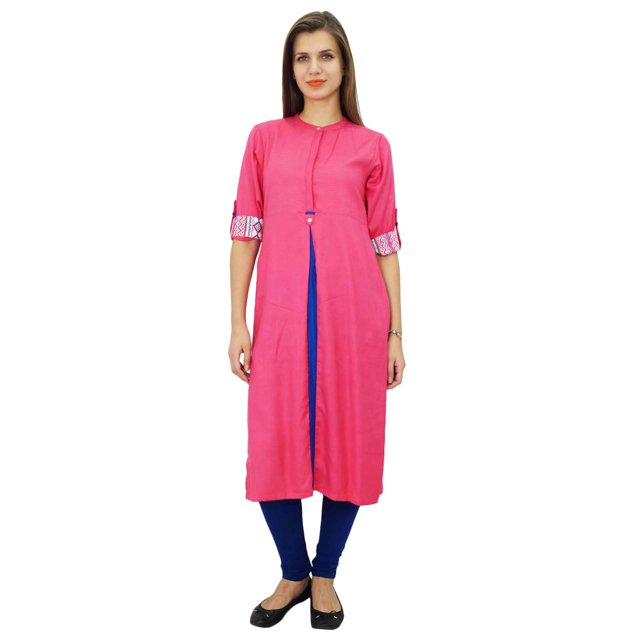 Bimba Tunique pour Femme à Manches 3/4 Longue Kurta Kurti Blouse Ethnique Indienne