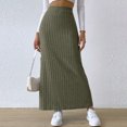 thumbnail image 2 of Jupe Crayon Midi Fendue en Tricot Côtelé Extensible Taille Haute pour Femmes, 2 of 6