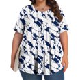thumbnail image 4 of Pisexur Hauts de Printemps pour Femmes Blouses pour Femmes Chic Décontracté Mode pour Femmes Imprimé Col Rond Manches Courtes Plissé Ample Haut Multicolore,G, 4 of 6