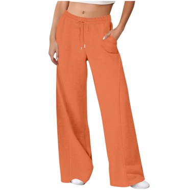 Pisexur Women's Pants High-Quality Fabric Solid Color Casual Straight Tube Loose Drawstring Elastic Waist Sweatpants Long Pants Orange,M