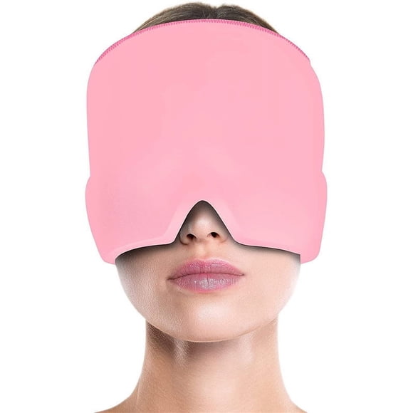 Reusable Pink Double-Layer Gel Ice Pack Headwear with Eye Cover - Flexible Cold Therapy Cap for Headache Relief, Soothing Pain, and Home - Comfortable, Durable, and Easy-to-Use Ice
