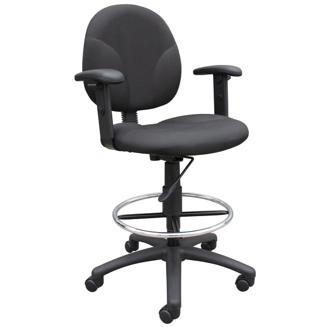 Boss Office Adjustable Arm Fabric Upholstered Drafting Stool in Black