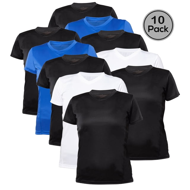 Blank Activewear Lot de 10 T-Shirts pour Femmes, Tissu de Performance à Séchage Rapide