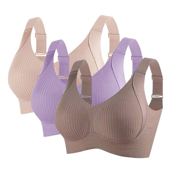FAVIPT 3 PCS Women Bras No Wire Full Coverage Push Up Bras Adjustable Seamless Everyday Support Sports Underwear 2025 Coffee,L